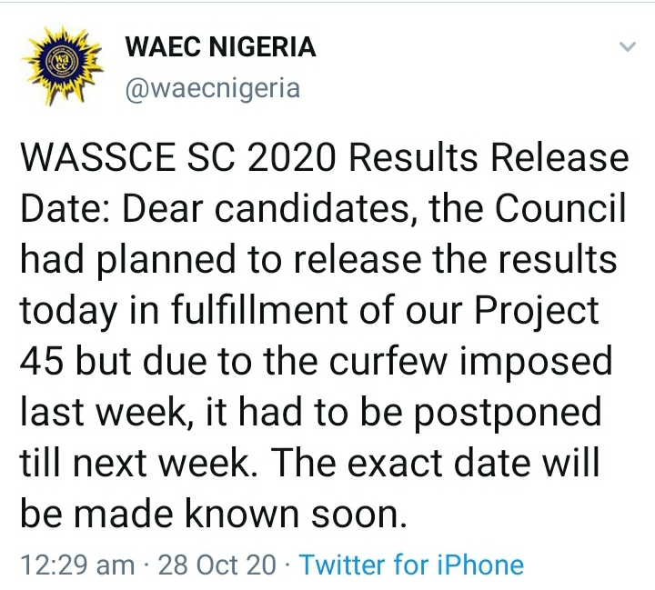 Waec result 2020