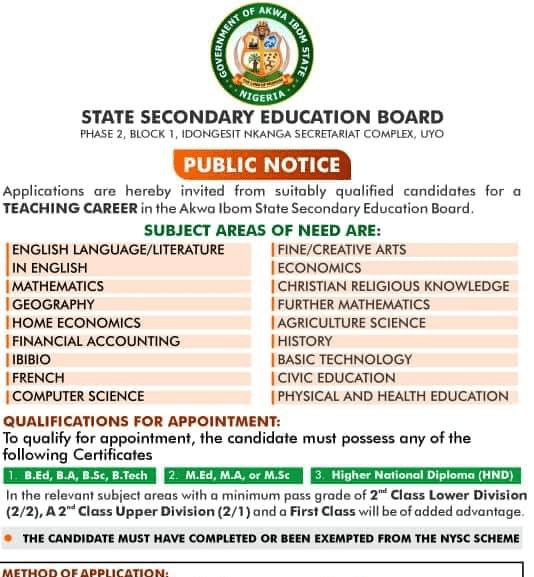 Akwa Ibom State Teachers Recruitment 2021 Online Application Form Out