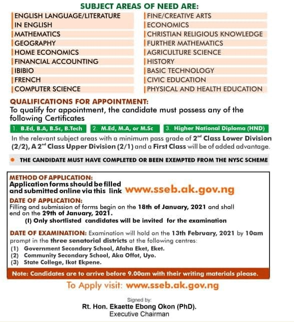 Akwa Ibom State Teachers Recruitment 2021 Online Application Form Out