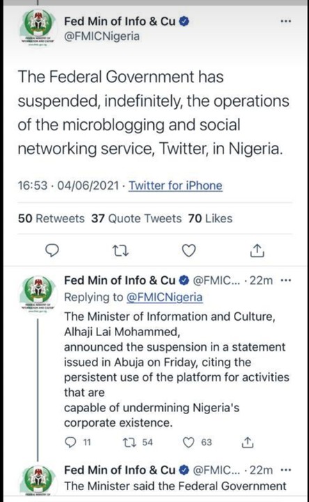 FG Used Twitter to Suspend Twitter's Operations in Nigeria 