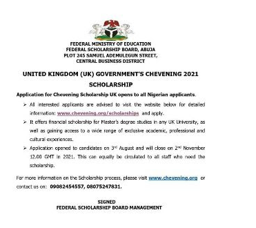 United Kingdom UK Scholarship at Chevening for Nigerians 2021 1