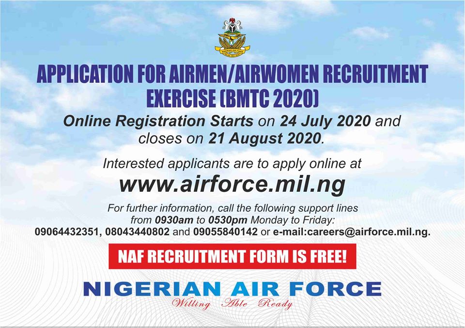 Nigerian Airforce Recruitment 2020 Begins (Application Portal Www