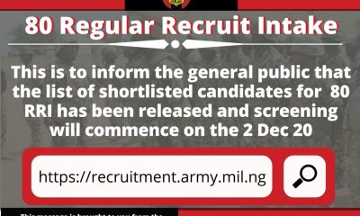 Nigerian Army 80 RRI Shortlisted Names Released (Download PDF)