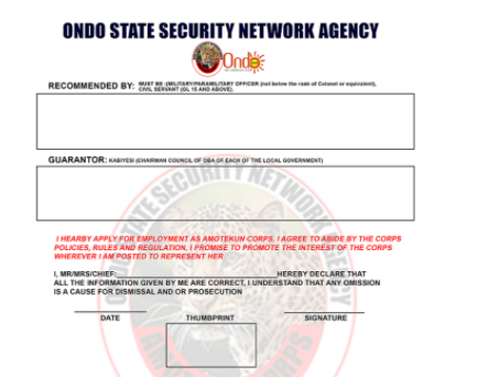 Ondo State Amotekun Recruitment 2021 - How to Apply