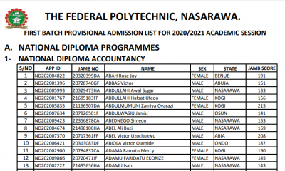 Federal Poly Nasarawa Admission Letter 2021 Out - See How to Check