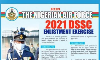 Nigerian Air Force, NAF DSSC Recruitment 2021 Begins for (How to apply)