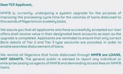 NIRSAL: Important Notice to TCF Applicants on Delay in disbursement