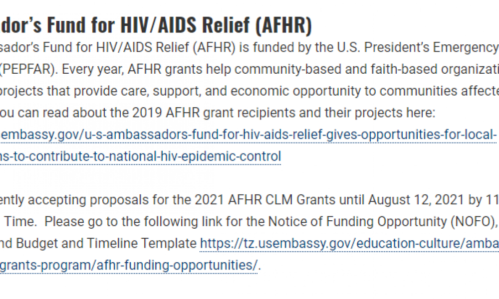 Application For Grant Funding in Tanzania for HIV & Aids Project - Up to $10,000