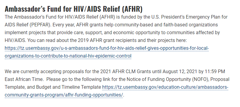 Application For Grant Funding in Tanzania for HIV & Aids Project - Up to $10,000