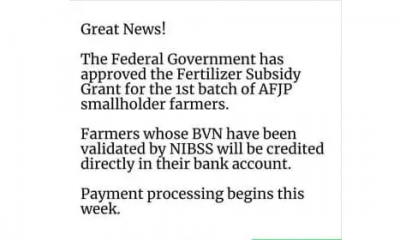 FMARD Approve Fertilizer Subsidy Grant to AFJP Farmers