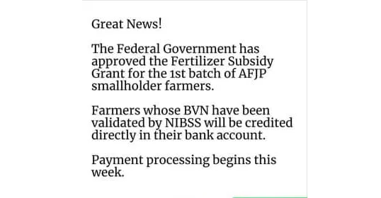 FMARD Approve Fertilizer Subsidy Grant to AFJP Farmers