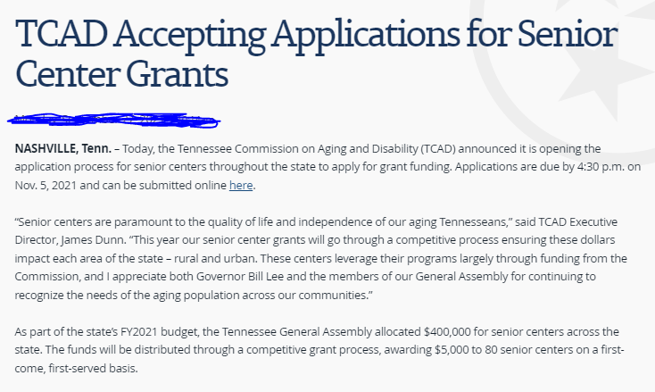 Apply for TCAD Senior Center Grants 2021