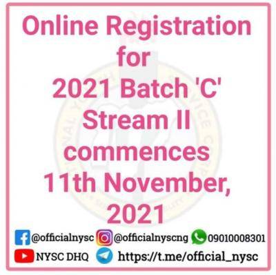 NYSC Stream 2 Batch C Online Registration Date Announced
