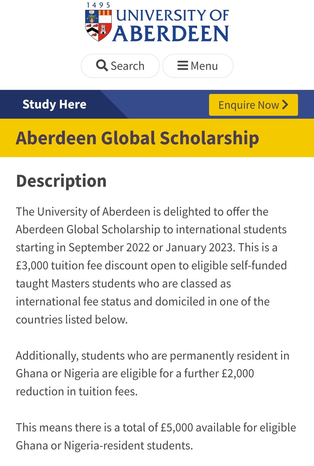 Apply for the University of Aberdeen Global Scholarship Application 2022 (Ghana and Nigeria) 1