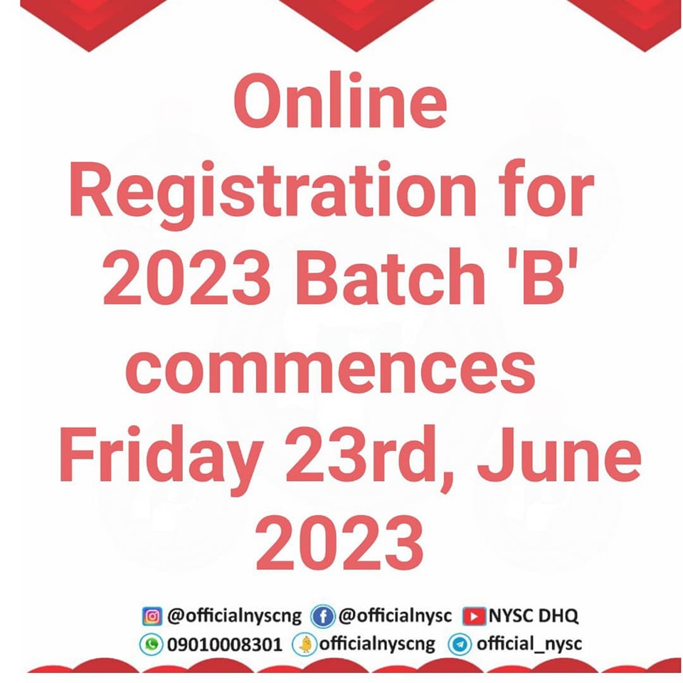 NYSC Batch 'B' Stream 1 Online Registration 2023 Begins