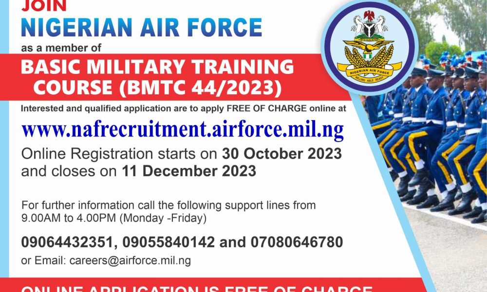 Nigerian Air Force Recruitment 2023: Basic Military Training Course (BMTC 44/2023)