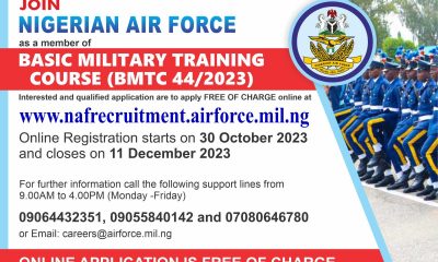 Nigerian Air Force Recruitment 2023: Basic Military Training Course (BMTC 44/2023)