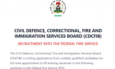 Link to apply for Fire Service Recruitment for SSCE Holders