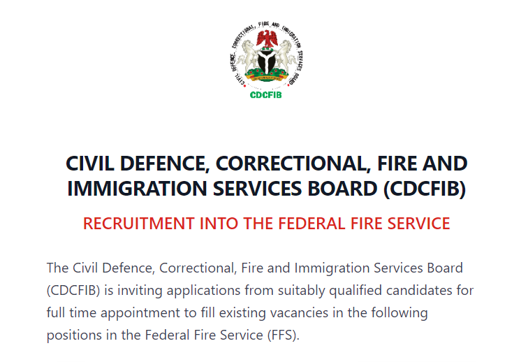 Link to apply for Fire Service Recruitment for SSCE Holders