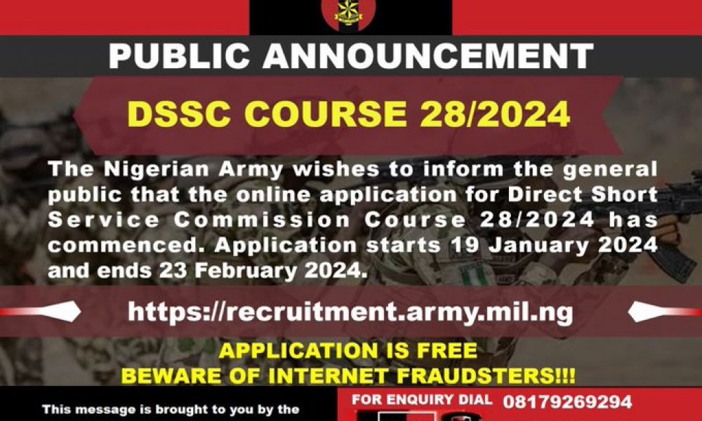 Nigerian Army DSSC Recruitment 2024 Begins - Apply