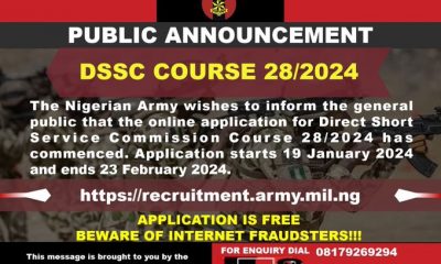 Nigerian Army DSSC Recruitment 2024 Begins - Apply