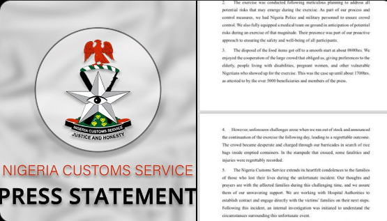 Just IN: Nigerian Customs Suspends Food Disbursement Initiative