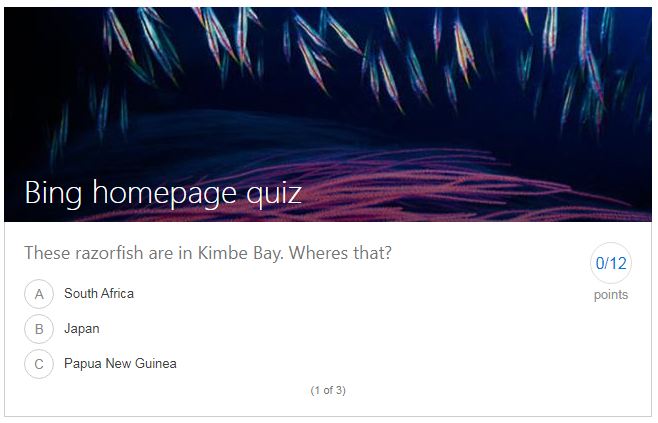 Bing Homepage Quiz